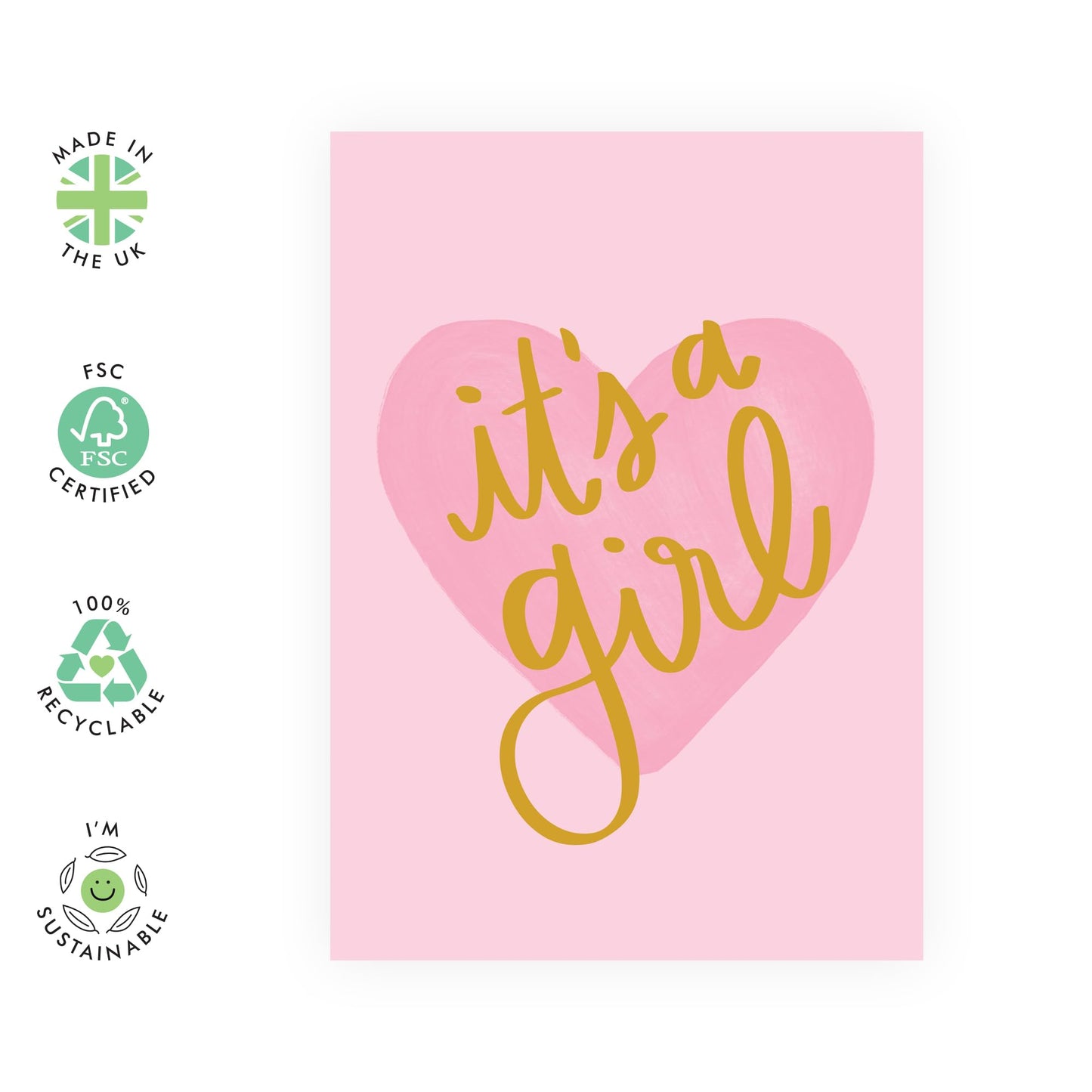 Celebratory Greeting Card - 'IT'S A GIRL' - For Announcing the Arrival of a New Baby Girl with Joy and Excitement - Ideal for Baby Showers or Birth Announcements - Comes with Stickers by Central 23