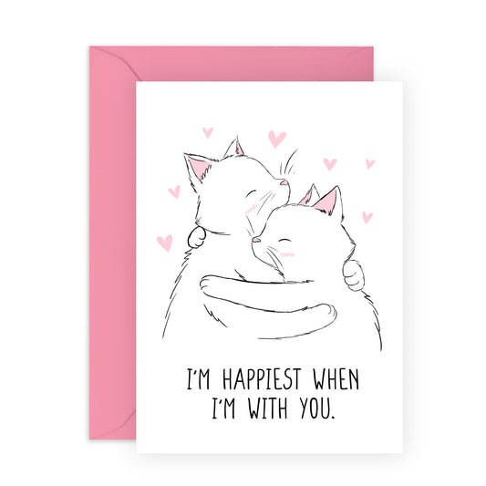 Anniversary Card For Her - Happiest When I'm With You Cats - Birthday Card Men Women - For Husband Wife - Valentines Card Boyfriend Girlfriend Couples - Comes With Fun Stickers By Central 23