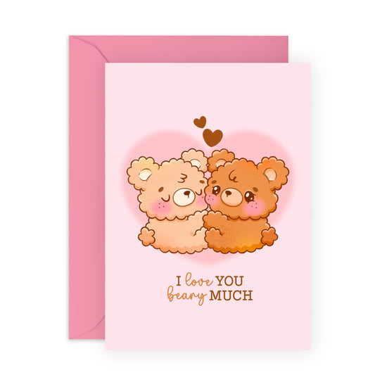 Valentine Cards For Kids Son Daughter - 'I love You BEARY Much' - I Love You Cards For Girls Boys Classroom - Anniversary Card For Girlfriend Boyfriend Couple - Comes With Cute Stickers