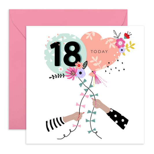 18th Birthday Card - 18 Heart Balloon - Happy Eighteenth Birthday Cards - 18 Year Old Gifts For Best Friend Women Her - From Mum Dad - Comes With Stickers By Central 23
