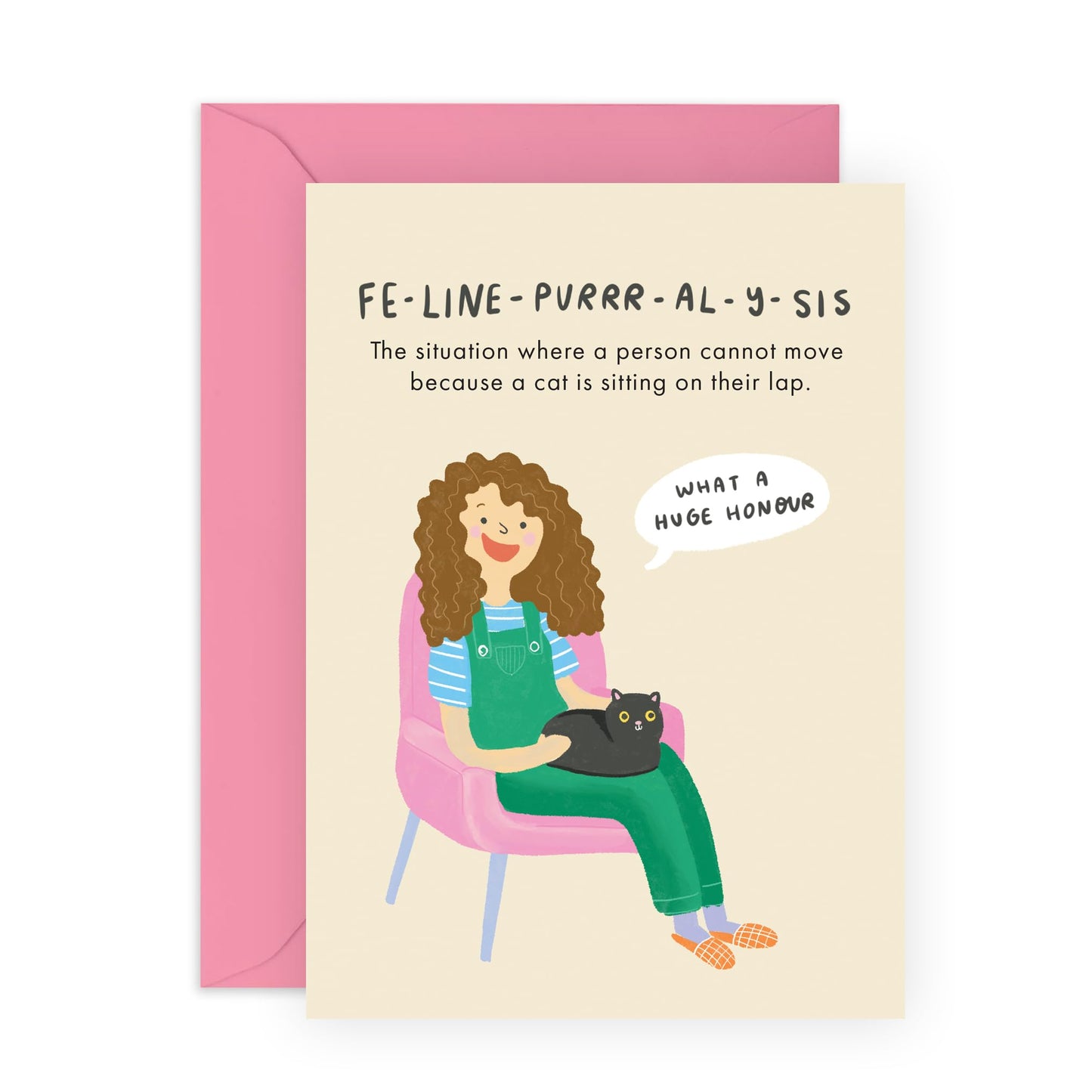 Cat Lover's Greeting Card - 'Fe-line Purr-al-y-sis' - Gifts for Cat Owners, Fur Mum, Mother, Animal Lovers, BFFs, Girlfriend, Bestie, Sister, Sis - Cat Woman - Comes with Fun Stickers