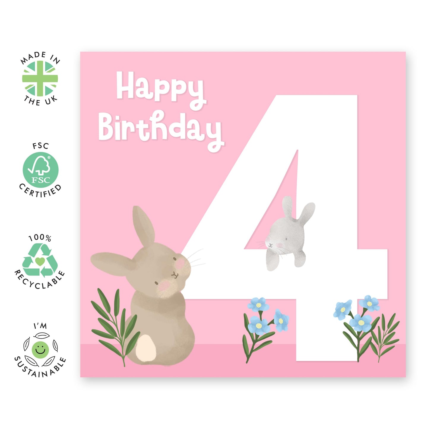 4 Year Old Girl Birthday Card - Happy Birthday Card For Kids Toddler Age Four - Cute Animals Elephant Forth Bday - Gifts For Niece Granddaughter - Comes With Fun Stickers - By Central 23