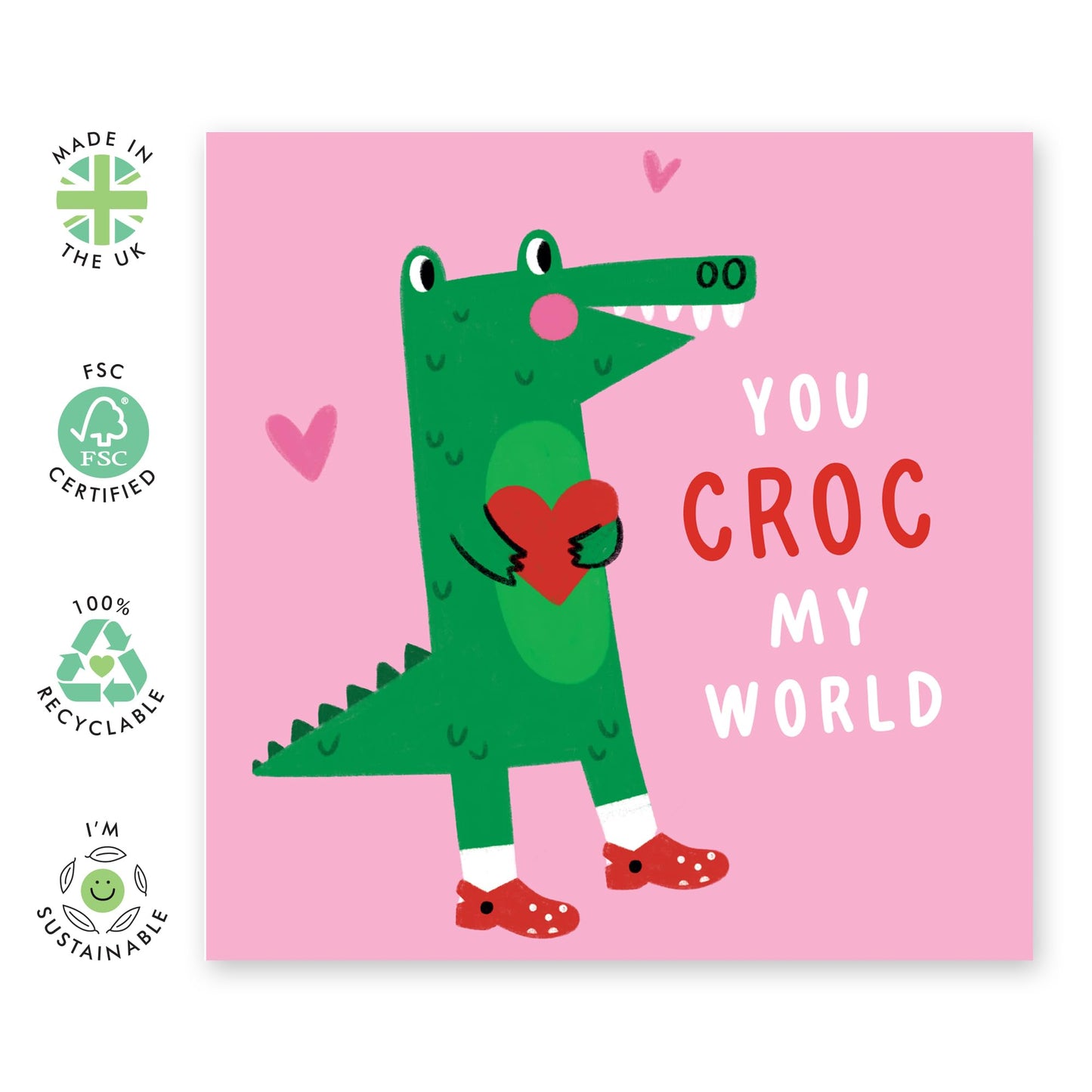 Cute & Romantic Greeting Card - 'You Croc My World' - Gifts for Wife, Husband, Girlfriend, Boyfriend, Couples, Partner - Love is Rocking - Comes with Fun Stickers