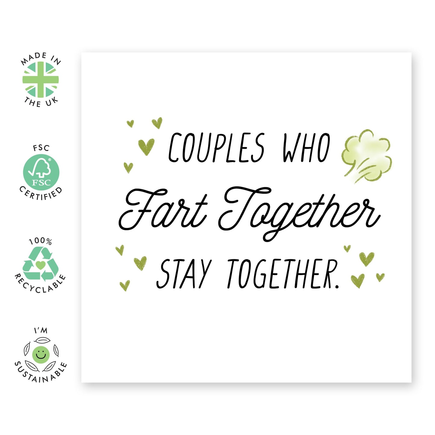 Anniversary Card - Couples Who Fart Together Stay Together - I Love You Card - Valentine's Card For Girlfriend Boyfriend - I Love You Gifts For Him - Comes With Fun Stickers By Central 23