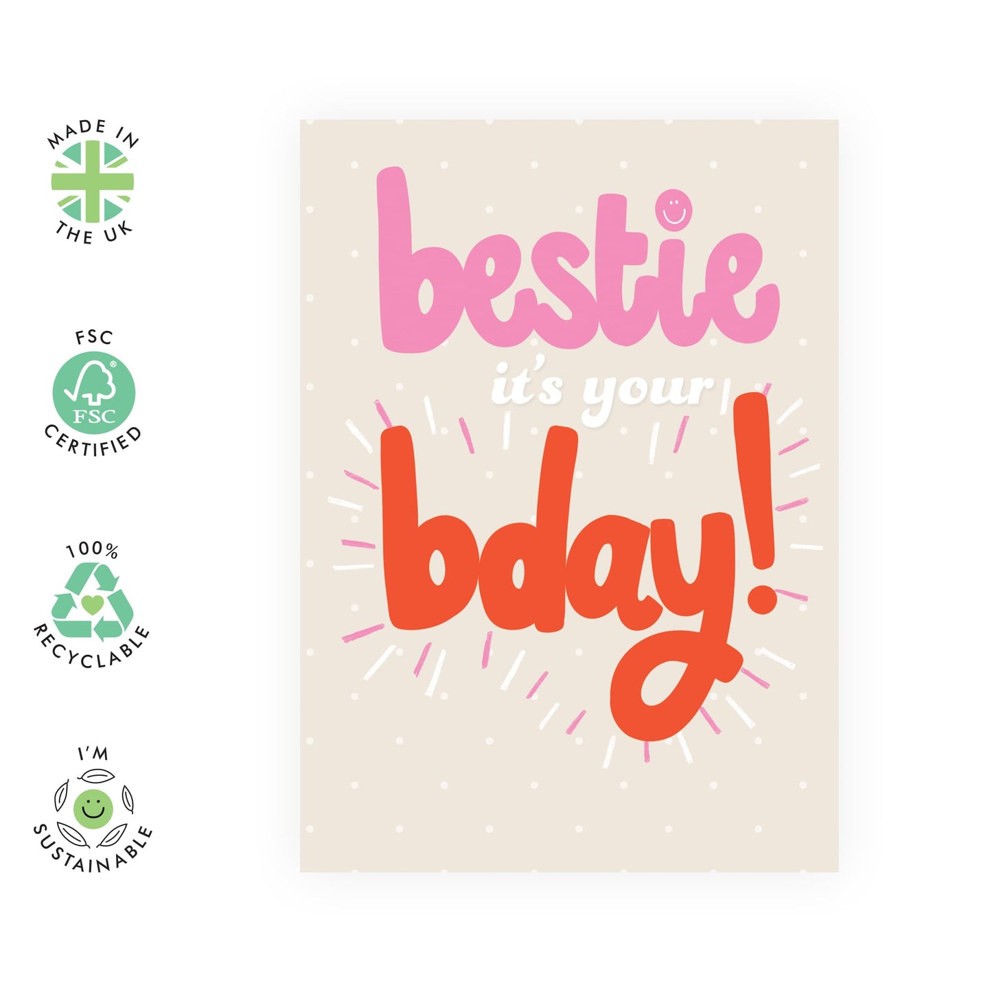 Best Friend Birthday Card - Bestie It's Your Bday Pink - Birthday Cards For Women - Birthday Bestie - Bff Friend Birthday Gifts - Sweet Bday Greeting Cards For Her - Comes With Stickers By Central 23