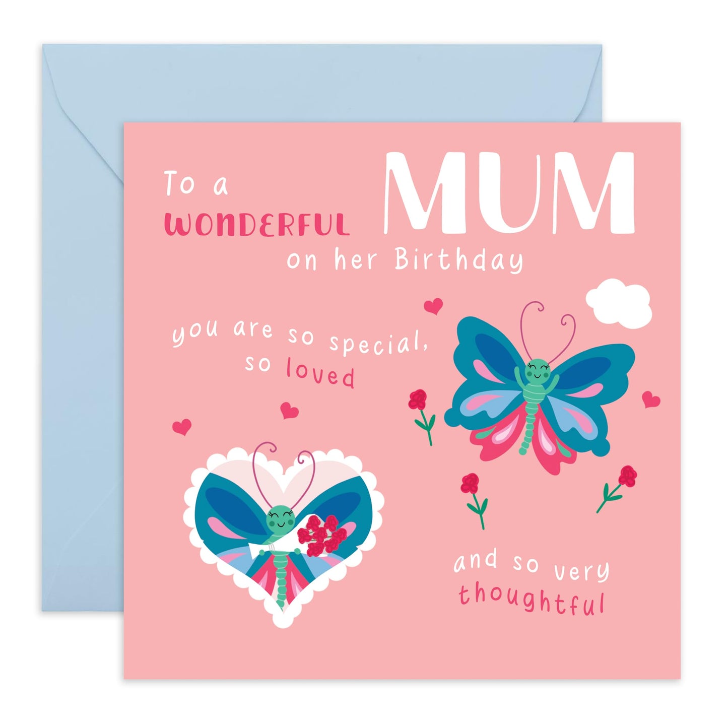 Mum Birthday Card - Butterfly - Sweet Birthday Cards For Women - Gifts For Mummy Mom Mam Step Mum From Daughter Or Son - Comes With Stickers - Blank Inside - By Central 23