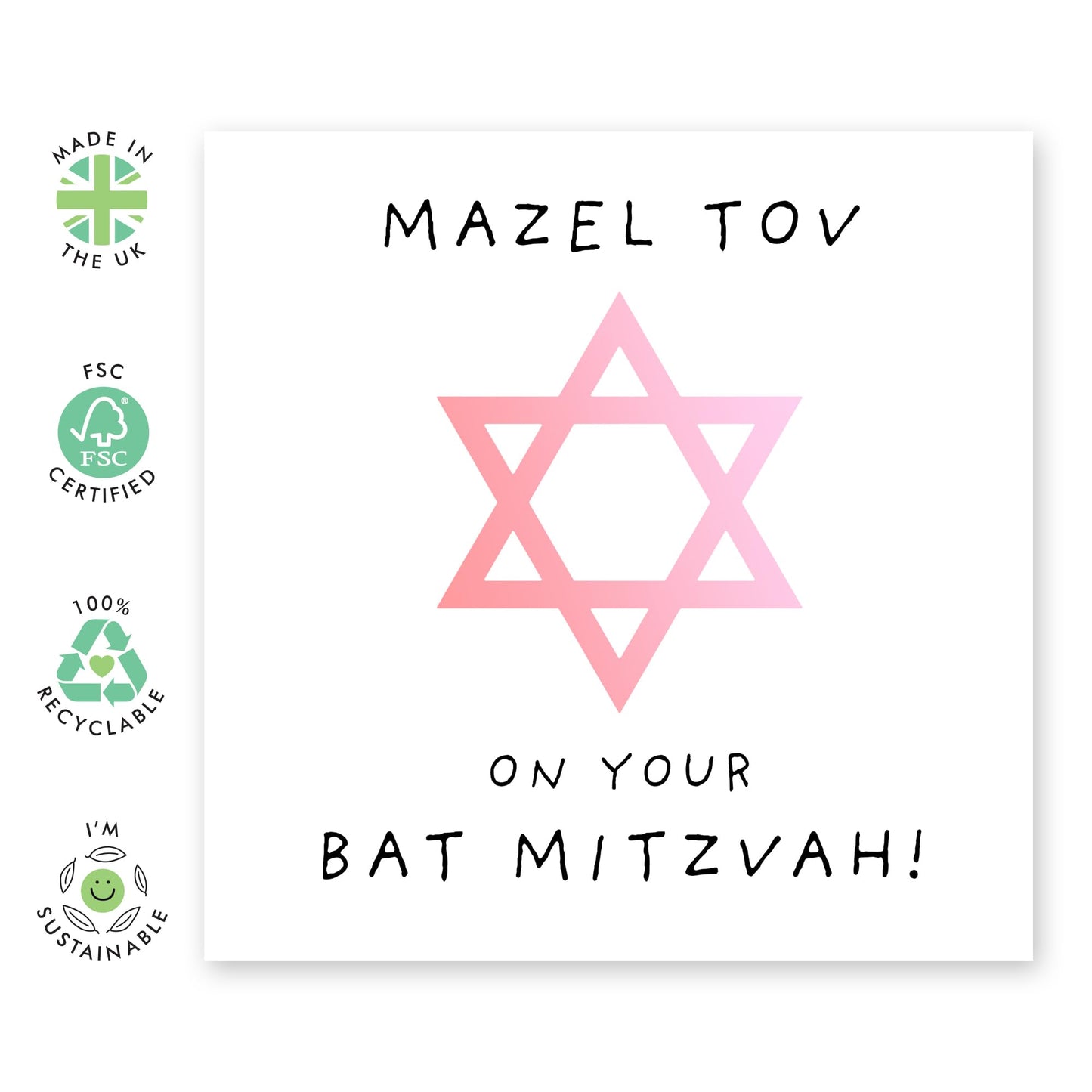 Bar Mitzvah Card - 'BAR MITZVAH PINK' - Perfect for Celebrating a Special Milestone with Joy and Elegance - Ideal for Family Friends Community Jewish - Comes With Stickers By Central 23