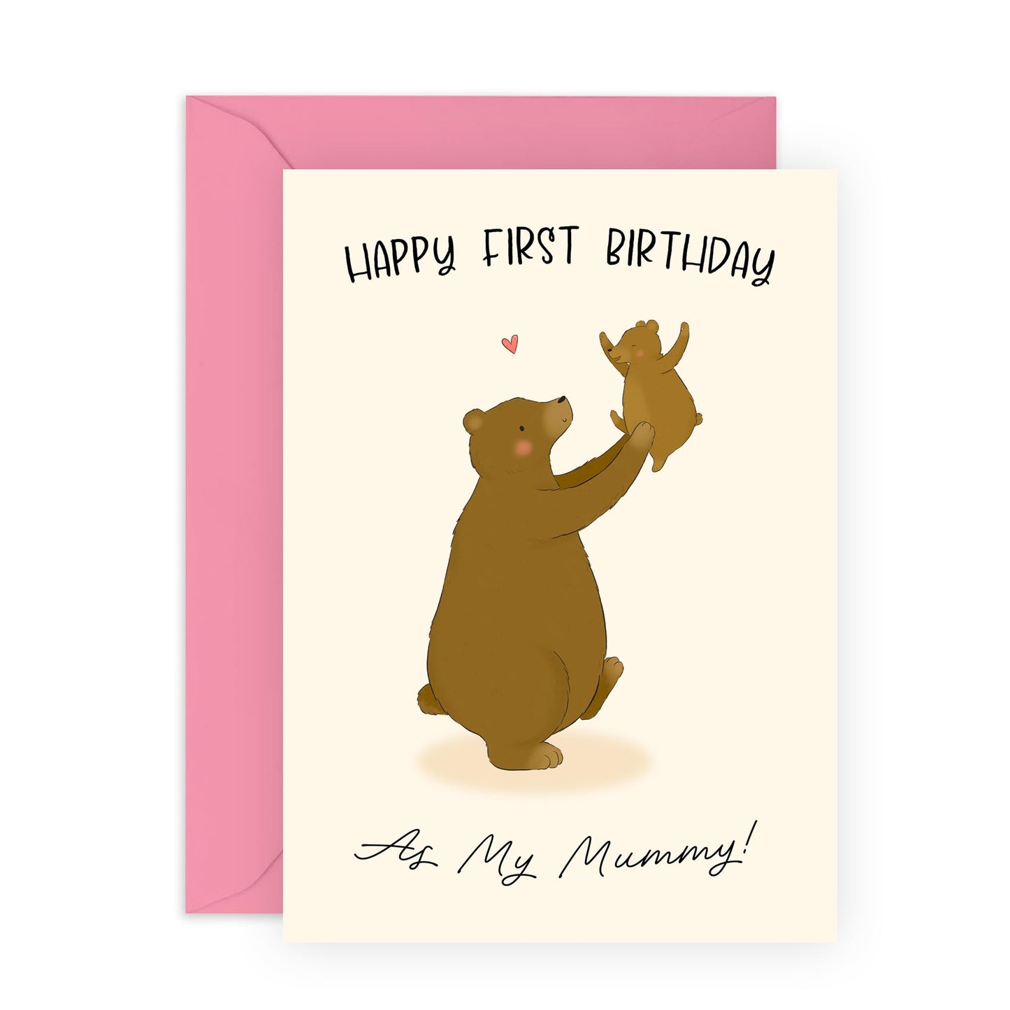 1st Birthday as My Mummy Card – Cute Bear Design for Her,  New Mum Gift, Baby to Mother, Keepsake for New Parents, Mama, Mammy, Wife, Spouse, Partner - Comes with Stickers