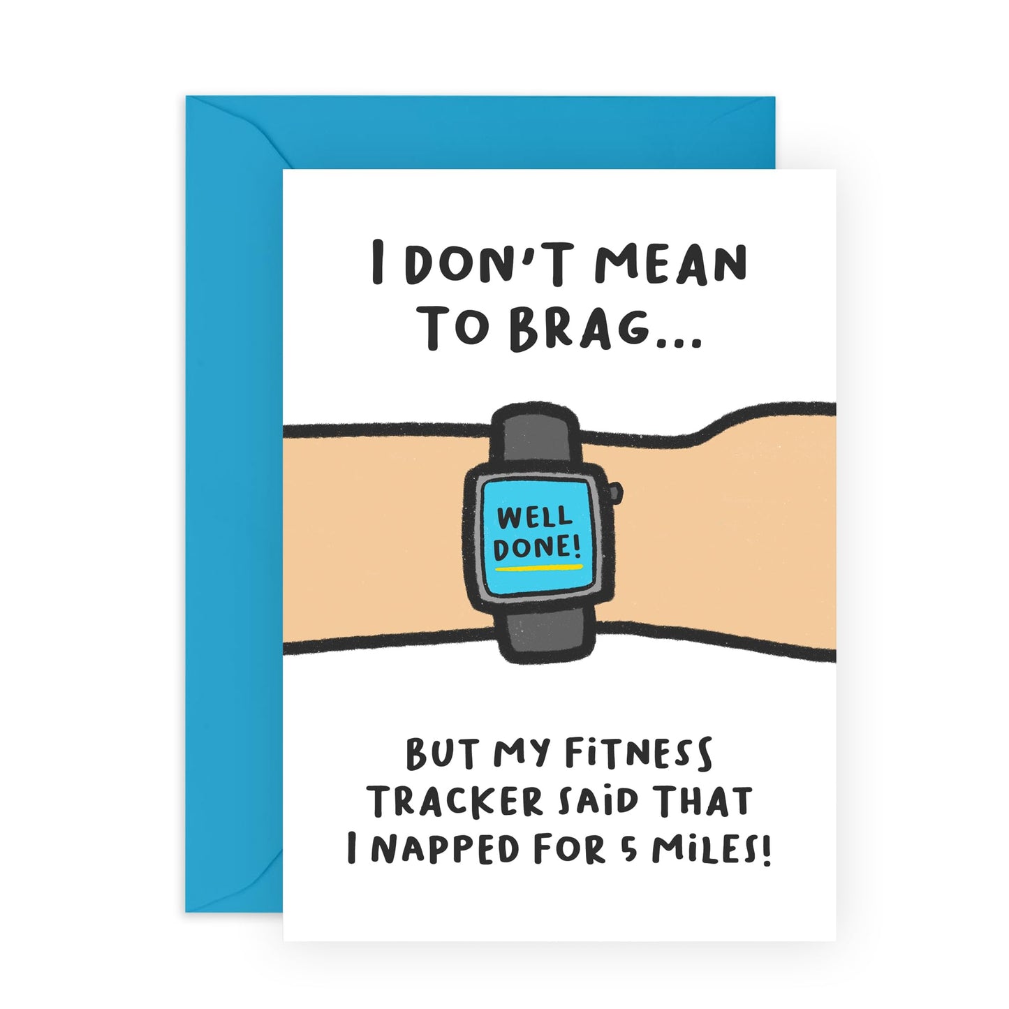 Hilarious Fitness Tracker Greeting Card - Humorous Design for Friends, Brother, Sister, Mum, Dad, Wife, Family, or Fitness Lovers - Running In My Sleep - Comes with Fun Stickers