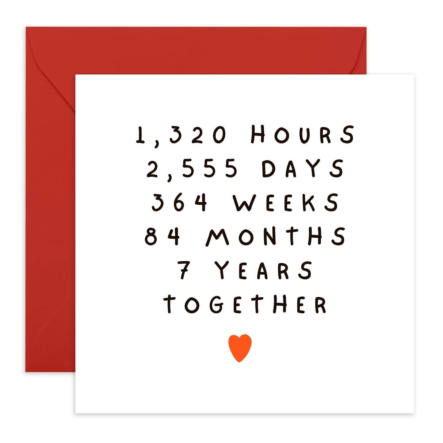 7th Anniversary Card Time Spent - '7 Years Together' - Gifts for Wife, Husband, Girlfriend, Boyfriend, Spouse, Babe - Hours Days Weeks Months - Comes with Fun Stickers