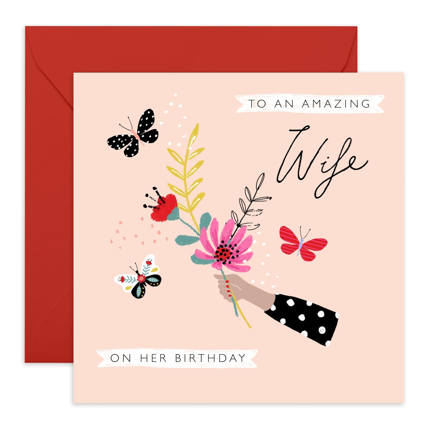 Floral Birthday Card For Wife - I Love You Card For Her - Sweet Flower Cards For Women - Heartfelt Wife Gifts - Comes With Cute Stickers By Central 23