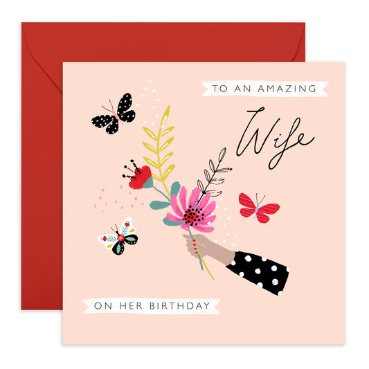 Floral Birthday Card For Wife - I Love You Card For Her - Sweet Flower Cards For Women - Heartfelt Wife Gifts - Comes With Cute Stickers By Central 23
