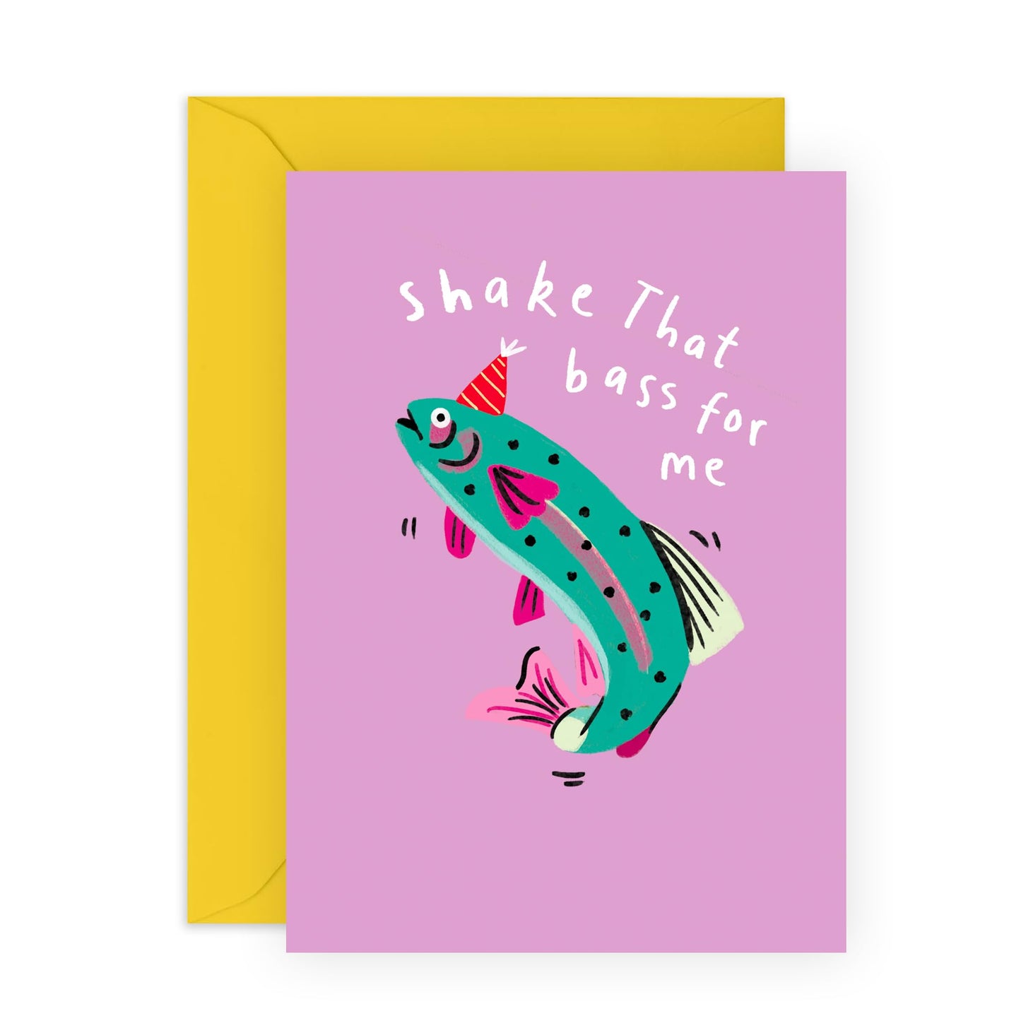 Funny Birthday Card - Shake That Bass For Me - Fish Pun Greeting Card for Friends, Dad, Husband, Wife, Girlfriend, Him, Her, Family, Colleagues, Neighbours - Fishing Jokes - Comes with Stickers