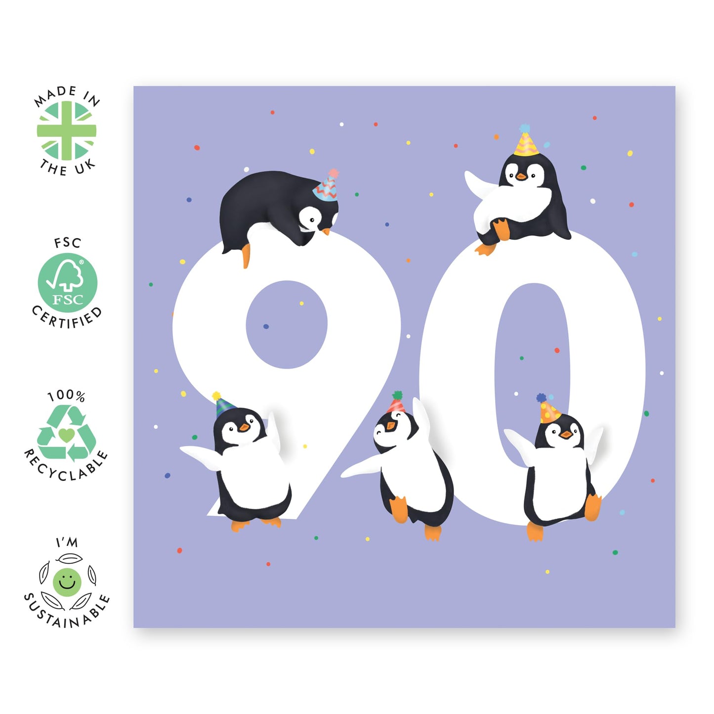 90th Birthday Cards Men Women - Penguin Age 90 - Wife Husband Birthday Greeting Card - Animal Birthday Card - Ninetieth Birthday Cards For Grandparents - Comes With Fun Stickers - By Central 23