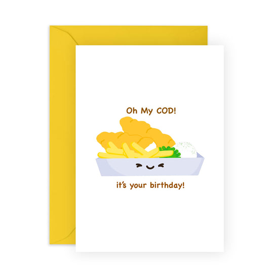 Humorous Birthday Cards - Oh My Cod It's Your Birthday - Funny Birthday Card For Mum Dad Brother Sister - Greeting Card Gifts For Him Her - Comes With Stickers - By Central 23