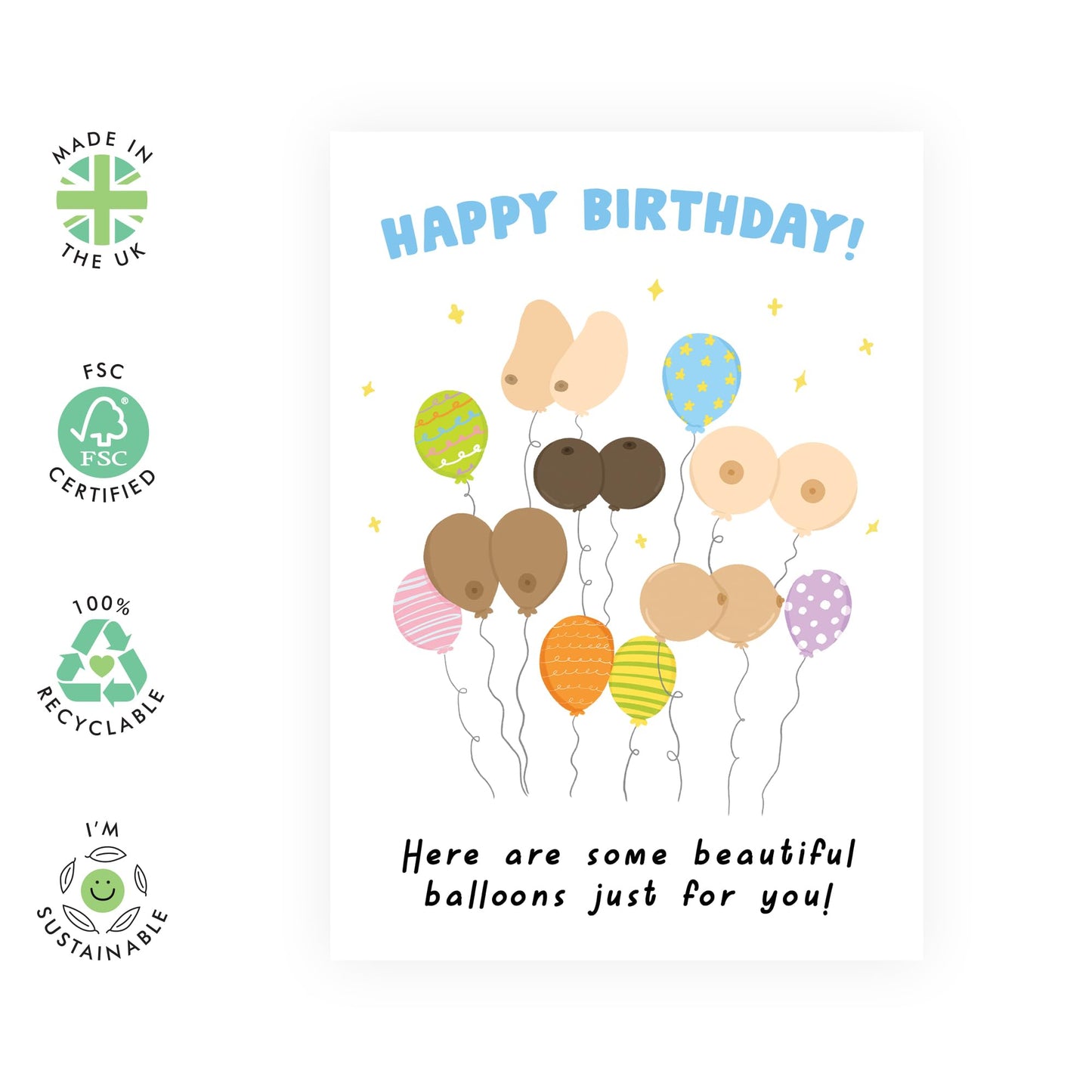 Naughty Greeting Card For Men - Birthday Boob Balloons - Funny Birthday Card For Him - Gift For Husband - Best Friend - Boyfriend - Brother - Comes With Stickers - By Central 23