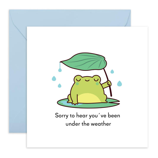 Get Well Soon Card for Him or Her - 'Under The Weather Froggo' - Gifts for Coworker, Colleague, BFF, Friend, Neighbour - Ill Frog - Comes with Fun Stickers