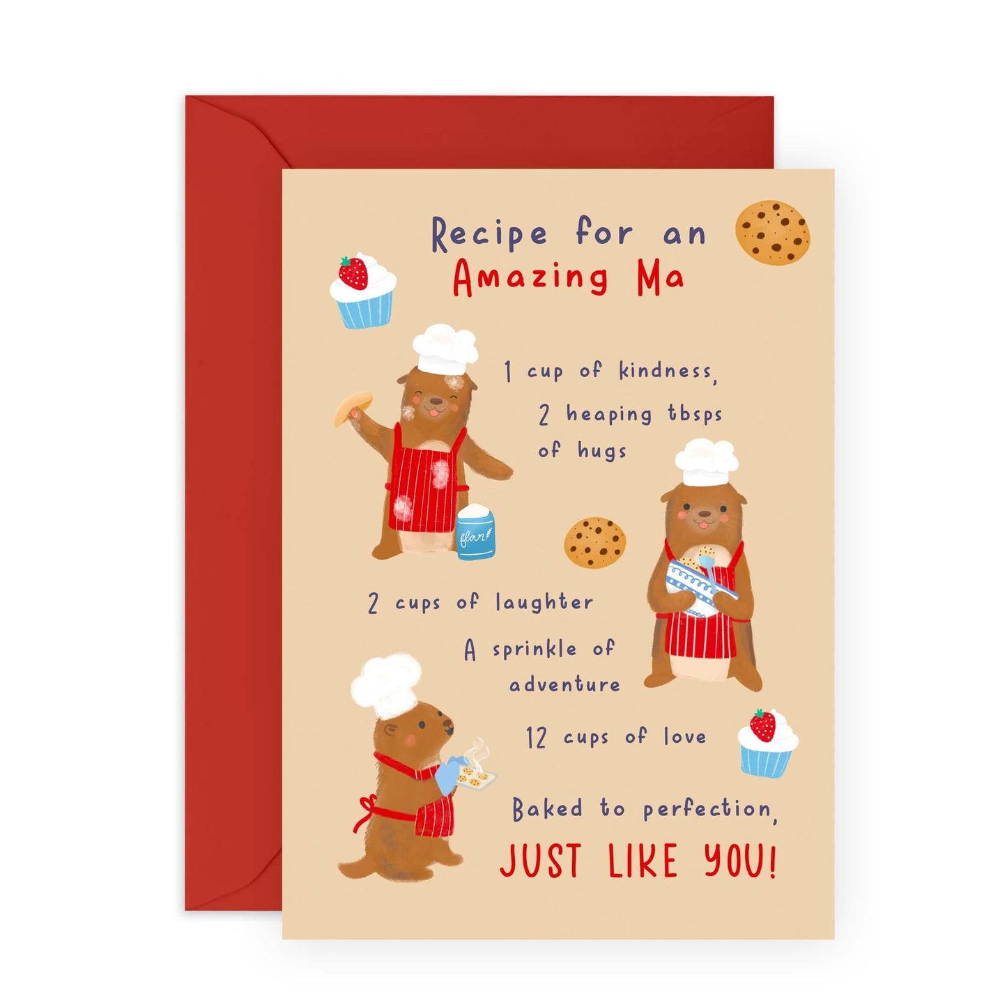 Ma Birthday Cards - Recipe Like Yours - Otter Greeting Cards for Mum, Mummy, Mama, Mam, Her, Women, Ladies, In Law - Mothers Day Card from Son or Daughter - Comes With Stickers