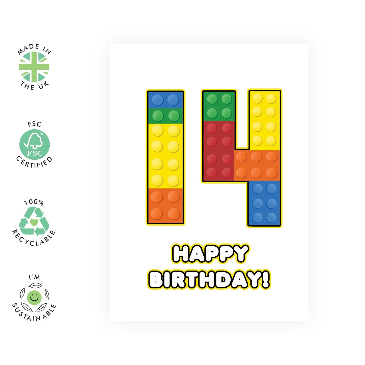 14th Birthday Card For Boys - 14 Building Block - Happy Fourteenth Birthday Card For Teens - Building Block - Gifts For Him Son Nephew Grandson - Comes With Fun Stickers - By Central 23