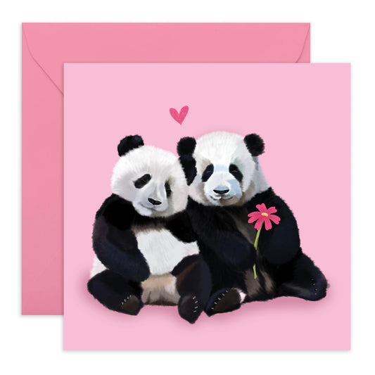 Couple Anniversary Card - 'Love Pandas Pink' - Panda Valentines Card For Kids Girls Boys - I Love You Gifts For Husband Wife Boyfriend Girlfriend - Comes With Fun Stickers