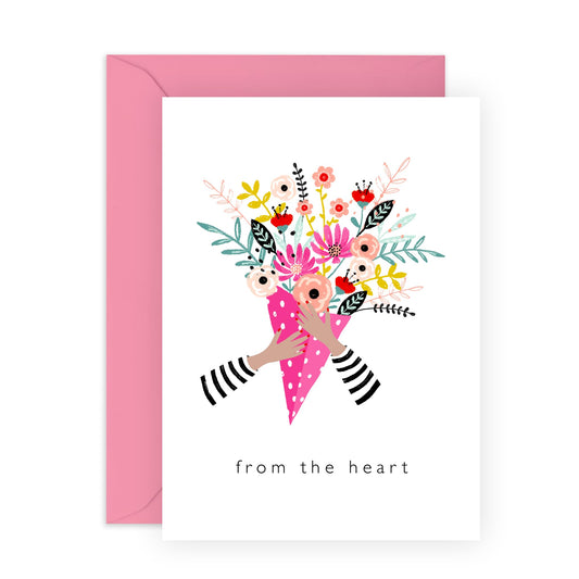 Floral Birthday Card For Her - From The Heart - Mothers Day Card For Mum Mummy Nan - Thank You Anniversary Congratulations - Gifts For Friends Women - Comes With Stickers - By Central 23