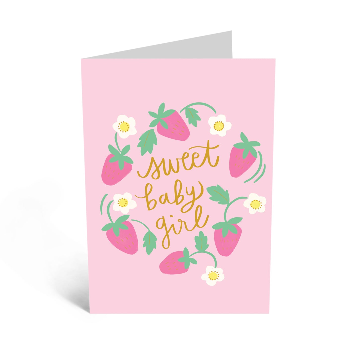 Greeting Card - 'SWEET BABY GIRL STRAWB - Perfect for Celebrating the Arrival of a New Baby Girl with a Touch of Sweetness - Ideal for Announcements or Baby Showers - Comes with Stickers by Central 23