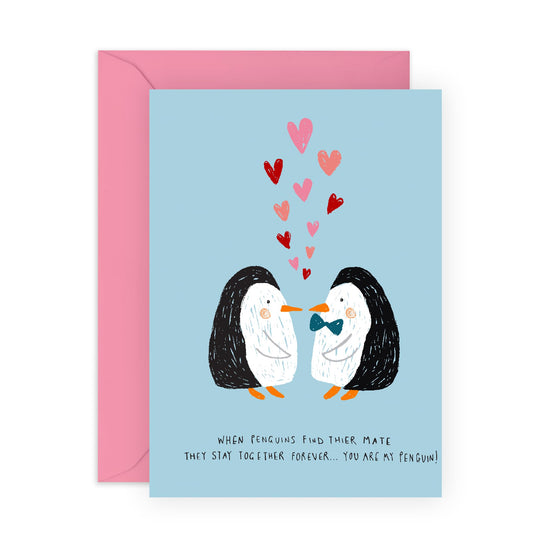 Husband Anniversary Card From Wife - Penguin Soul Mates - Romantic Valentines Day Card For Him Her - Sweet I Love You Presents For Boyfriend - Comes With Stickers By Central 23