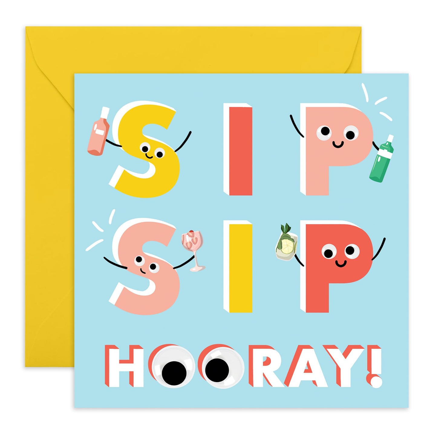 Happy Birthday Card Girls And Boys - Sip Sip Hooray - Drinks - Sweet Greeting Cards For Son Daughter - Birthday Card For Nephew Niece - Comes With Stickers By Central
