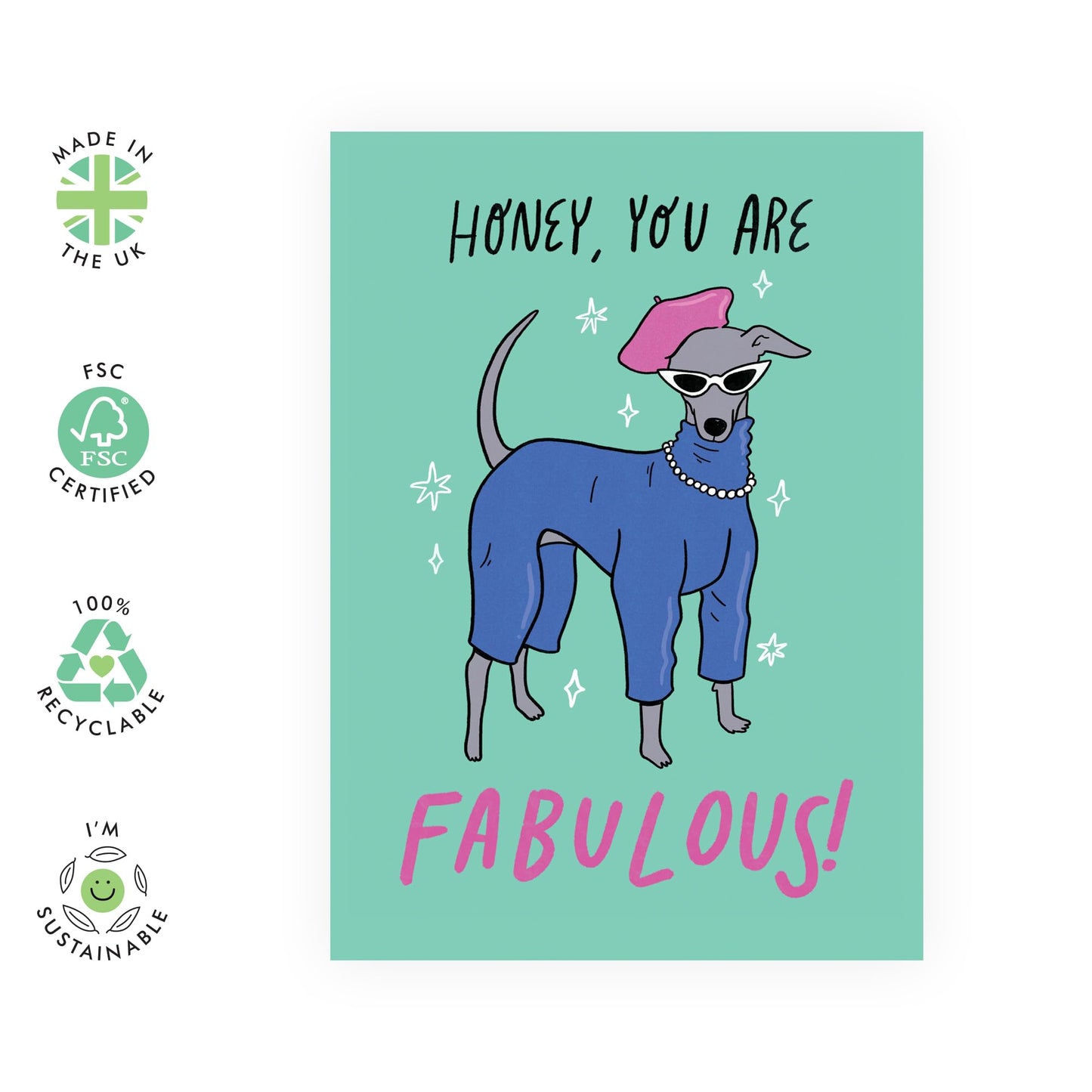 Birthday Greeting Card - 'FABULOUS GREYHOUND' - Perfect for Adding a Fun and Unique Touch to Any Birthday Celebration - Ideal for Greyhound Lovers, Friends & Family - Comes with Stickers By Central 23