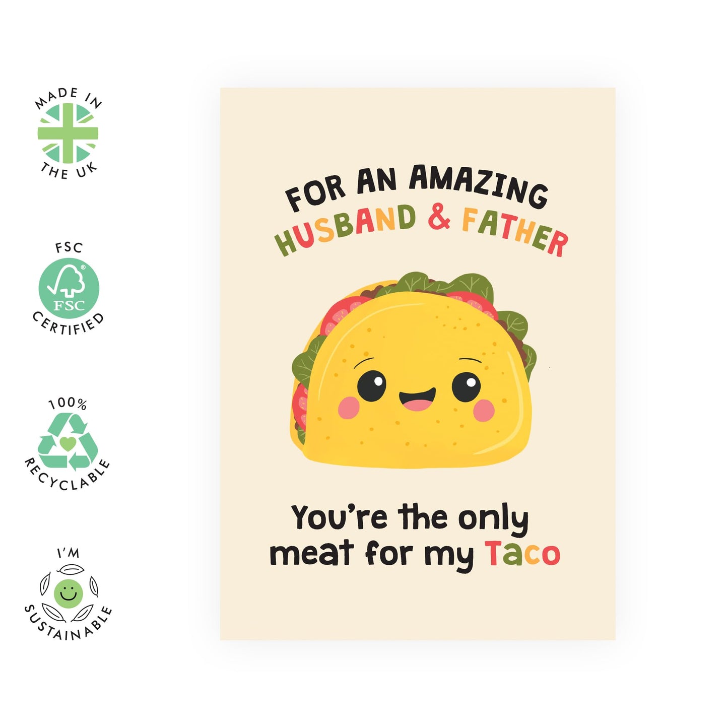 Greeting Card - 'MEAT TO TACO HUSBAND DAD' - Perfect for Celebrating with a Delicious Twist &Taco Humor - Ideal for Taco Lovers & Adding Fun to Any Special Occasion - Comes With Stickers By Central 23