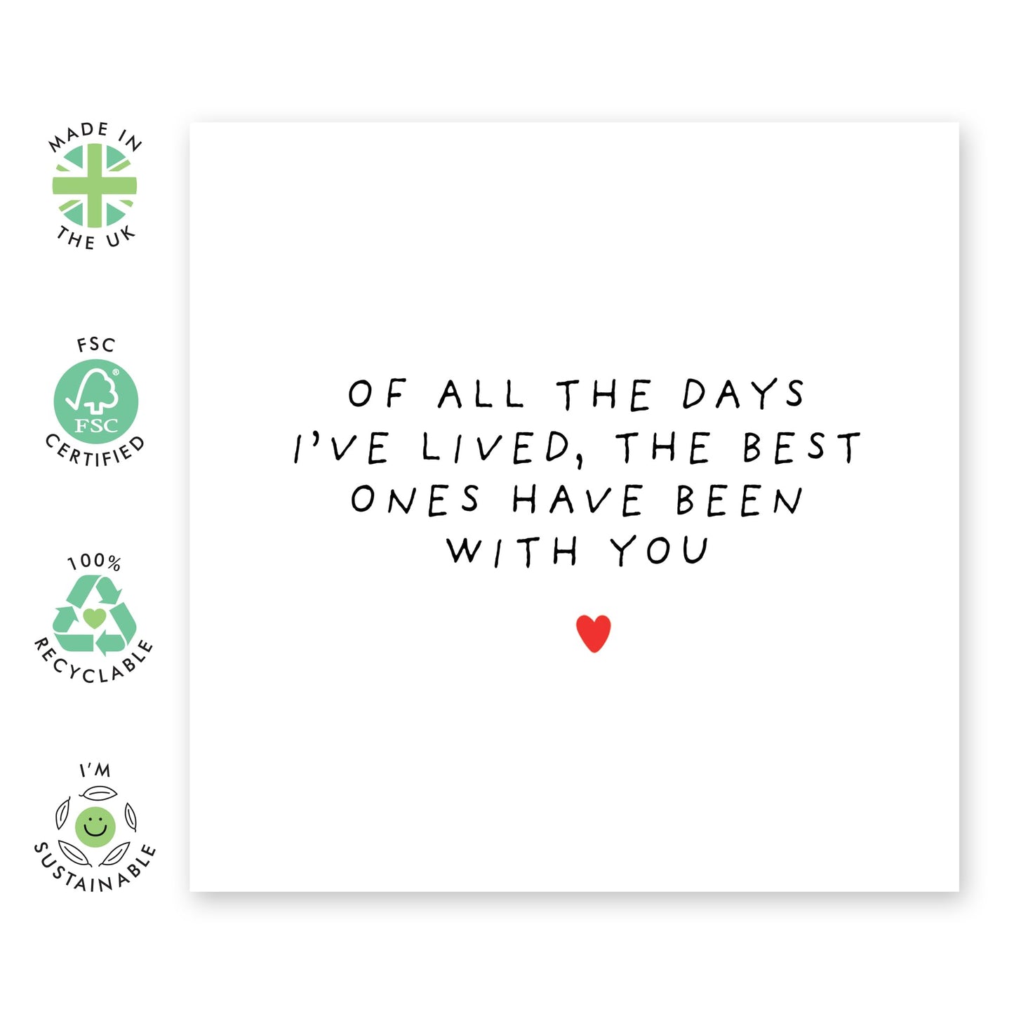 Wedding Anniversary Card - Best Days With You - Sweet Greeting Cards For Couple - Happy Anniversary Card For Husband Wife Partner - I Love You Gifts For Him Her - Comes With Stickers By Central 23