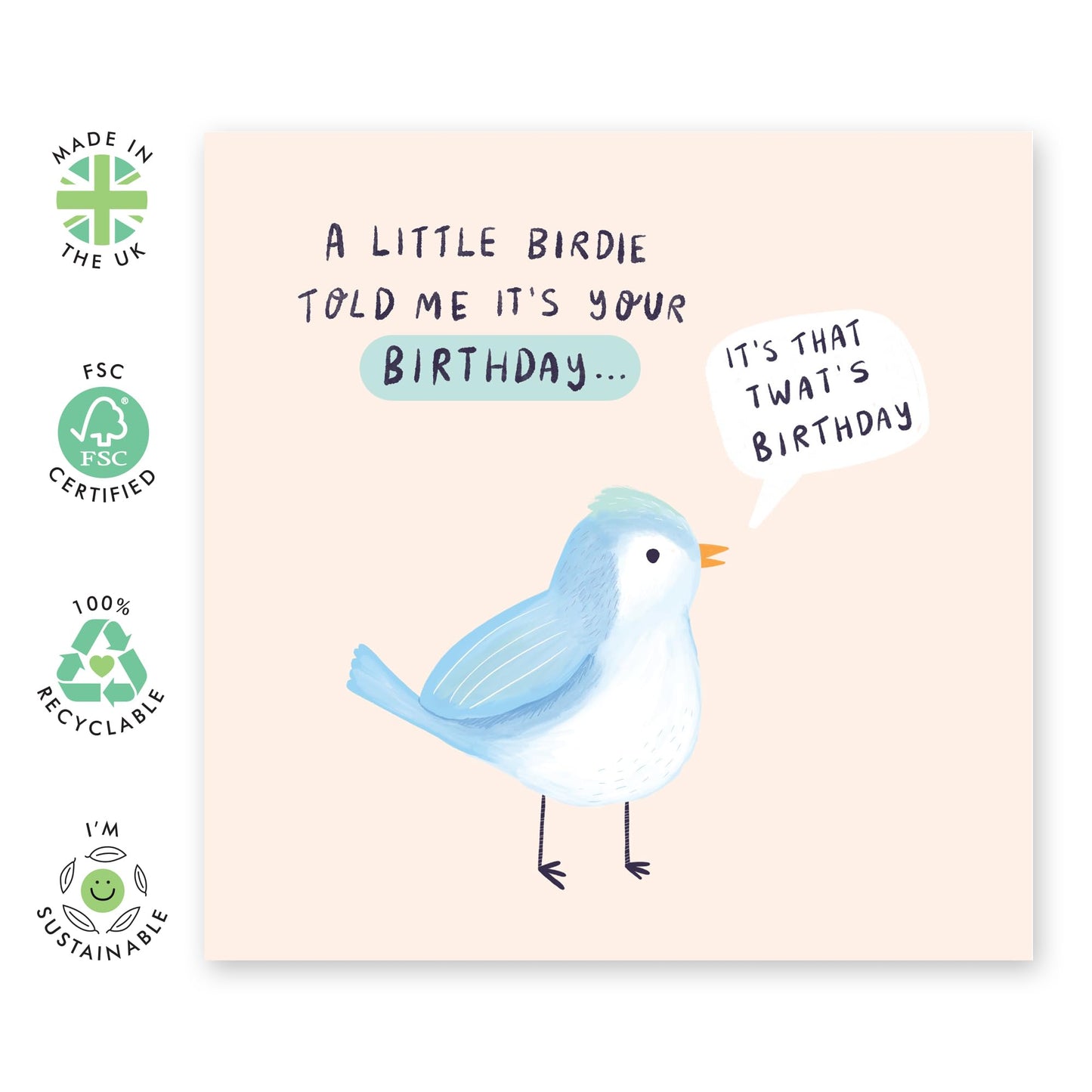 Funny Bird Birthday Card - 'Birdie Birthday Tw*t' - Gifts for Friends, Coworker, Bestie, BFF, Bruv, Mates, Lad, Bro, Officemate - Talking Bird- Comes with Fun Stickers