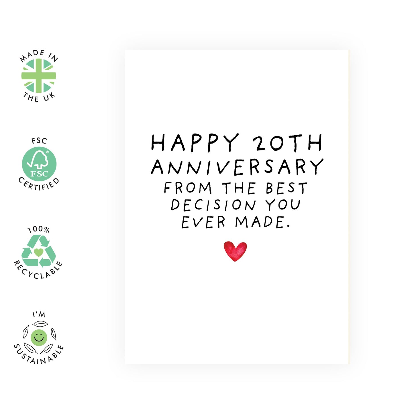 Humorous 20 Years Anniversary Card For Him Her - '20th Anni Best Decision You Ever Made' - Gifts for Babe, Girlfriend, Boyfriend, Husband, Wife - Couple Jokes - Comes with Fun Stickers