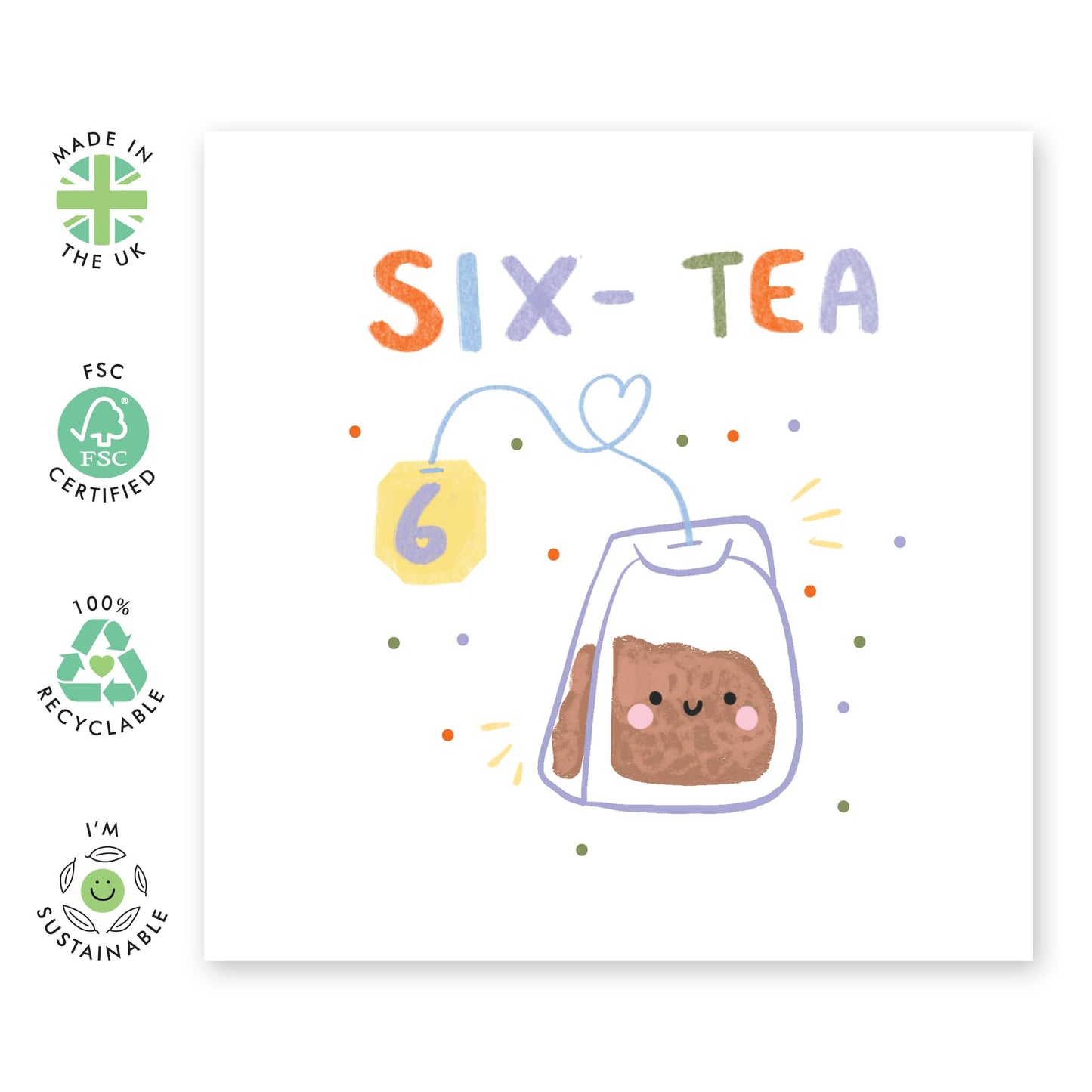 60th Birthday Card Teabag - 'Six Tea' - Gifts for Men, Women, Retired, Seniors, Grandma, Grandpa - Creative Sixty Years Old - Comes with Fun Stickers