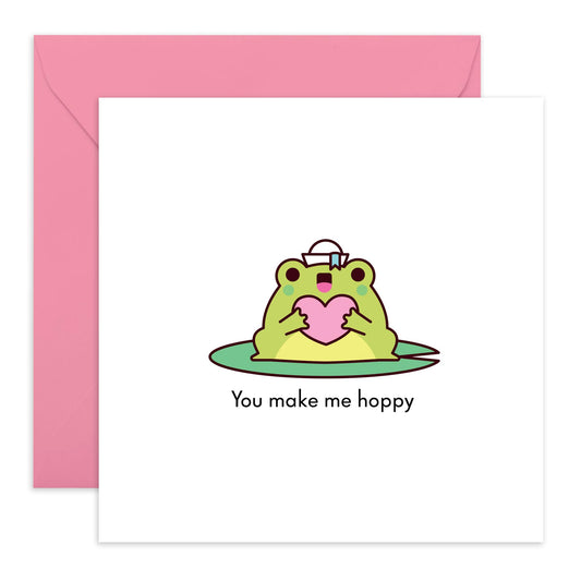 Sweet Love Card Frog - 'You Make Me Hoppy' - Gifts for Him, Her, Wife, Husband, Girlfriend, Boyfriend, Spouse - Source of Happiness - Comes with Fun Stickers