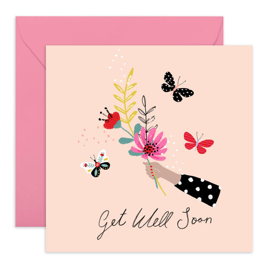 Get Well Soon Cards And Envelope - Get Well 6 - Speedy Recovery Him Her - Encouragement Cards For Men Women - Floral Greeting Card - For Girl Friends - Comes With Stickers - By Central 23