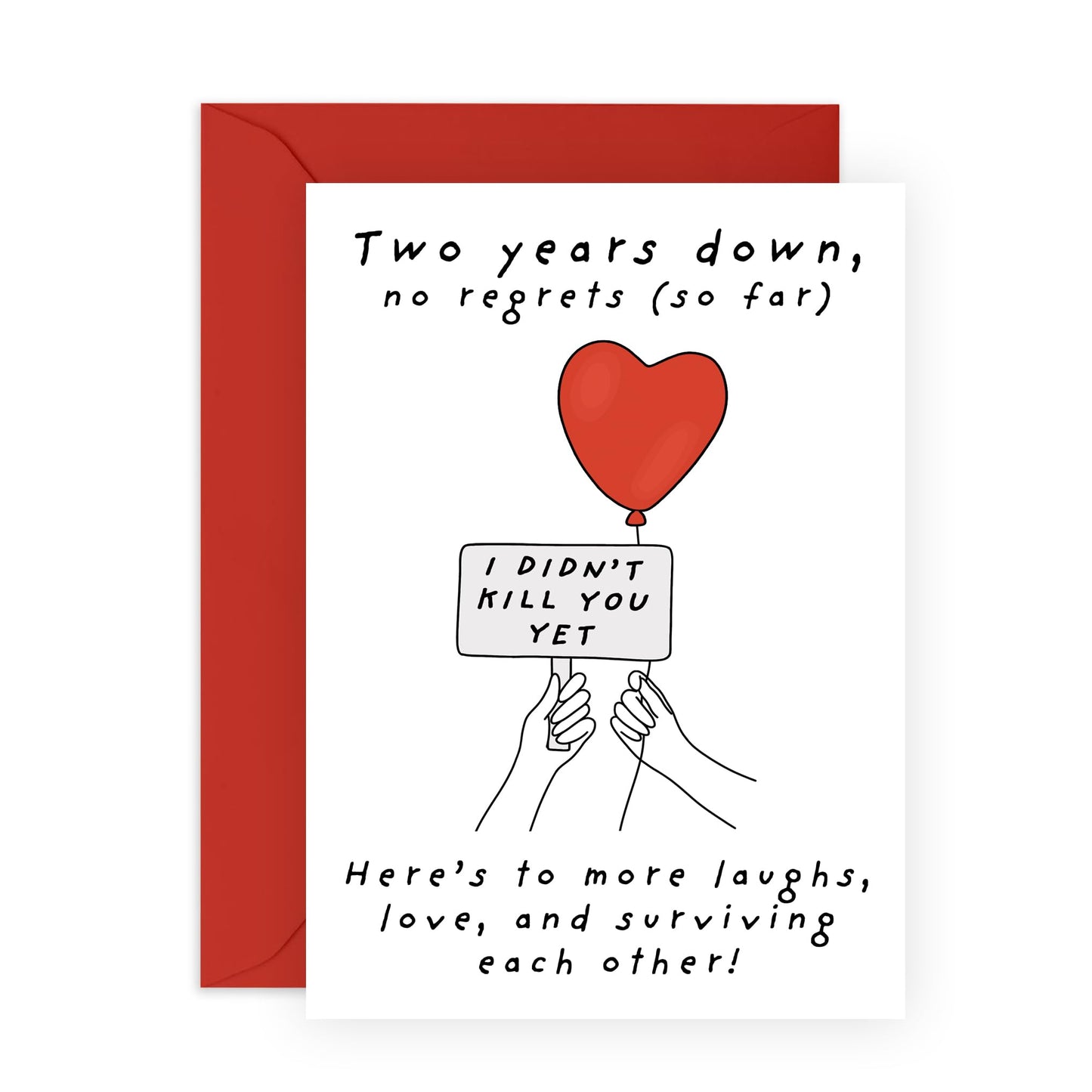 Hilarious 2nd Anniversary Card for Her or Him - 'Two Years Down' - Gifts for Girlfriend, Boyfriend, Husband, Wife, Spouse, Babe, Lovebug, Darling, Hun, Other Half - Second - Comes with Fun Stickers