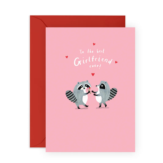 Sweet Animals Anniversary Card - 'Girlfriend Raccoon' - Anniversary & Valentines Gifts for Girlfriends, Girl, Babe, Couples, Partner, Other Half - For You - Comes with Fun Stickers