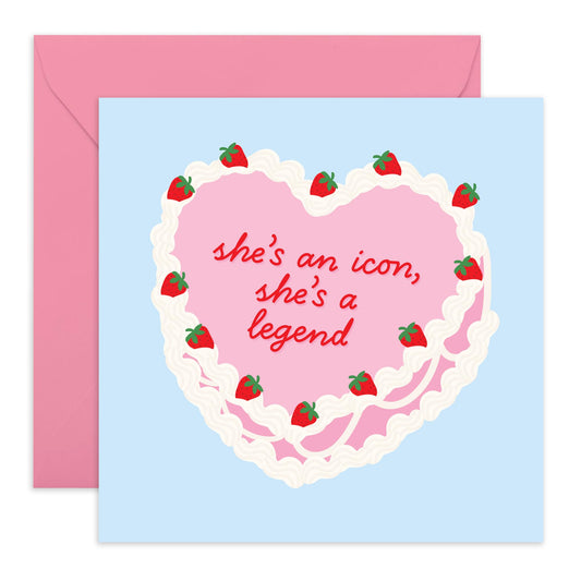 Greeting Card for Her – She's an Icon Cake – Birthday or Thank You Card for Mum, Mother, Grandma, Nan, Wife, Fiance, Girlfriend, Sister, Daughter, Aunties, Friends, Bestie - Comes with Fun Stickers