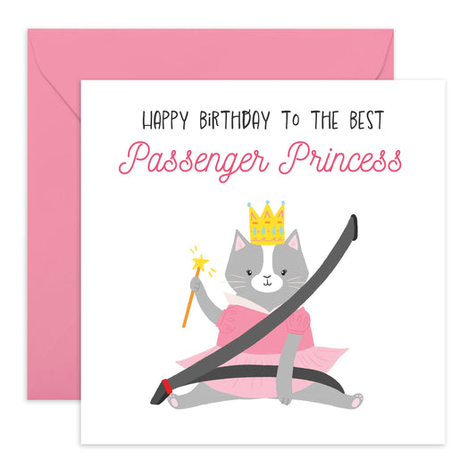 Happy Birthday Card Jokes To Wife or Girlfriend - 'Passenger Princess' - Gifts for Her, Wife, Ladies, Spouse, Mrs, Girls - Seat belt & Crown - Comes with Fun Stickers