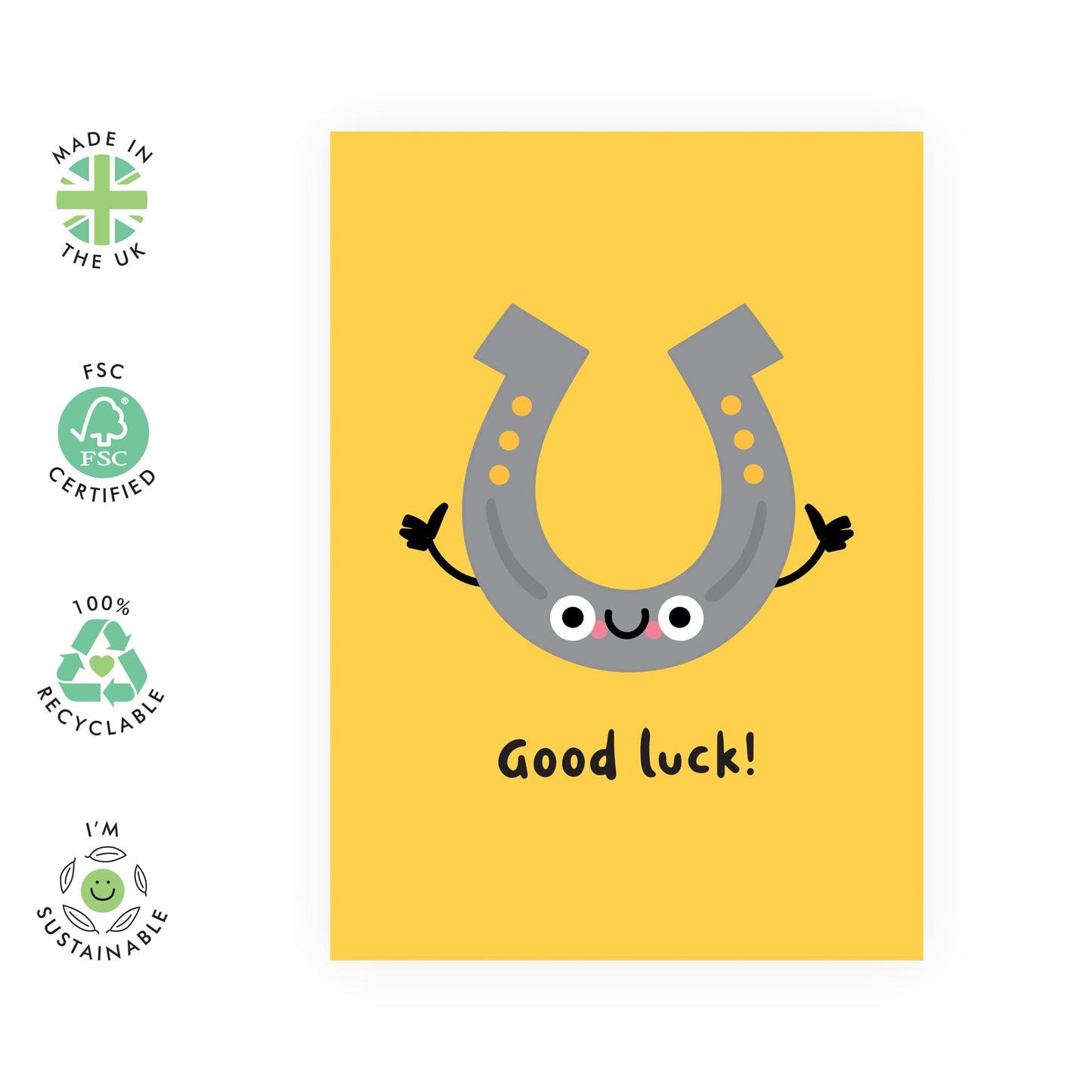 Lucky Greeting Card - 'GOOD LUCK HORSESHOE' - Perfect for Wishing Someone Success and Joy - Ideal for Him, Her, Friends, Family, and Anyone Starting a New Journey - Comes With Stickers By Central 23
