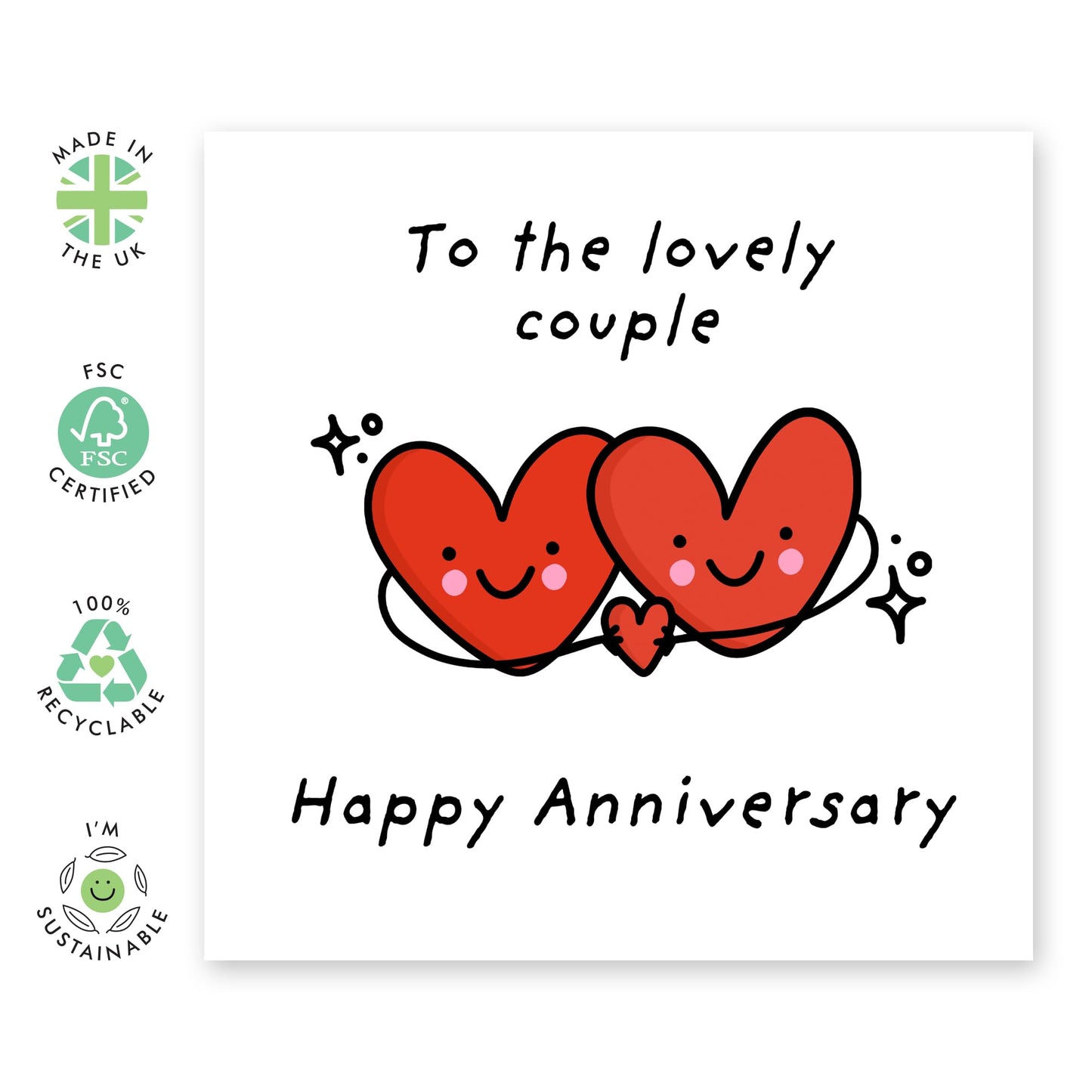 Hearts Anniversary Card For Them - 'Lovely Couple' - Gifts for Friend, Brother, Sister, Son, Daughter, Women, Men, Colleagues - Romantic Presents for Women Men - Comes with Fun Stickers