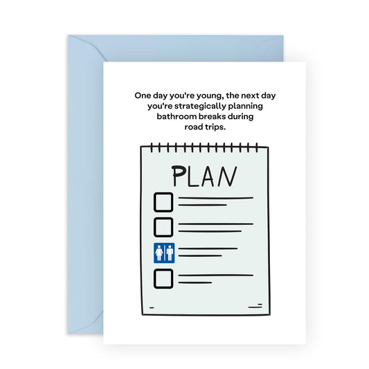 Funny Birthday Card - 'ROAD TRIP BATHROOM BREAKS' - Celebrate with a Lighthearted Touch - Perfect for Adding Humor to Their Special Day - Includes Envelope and Stickers by Central 23