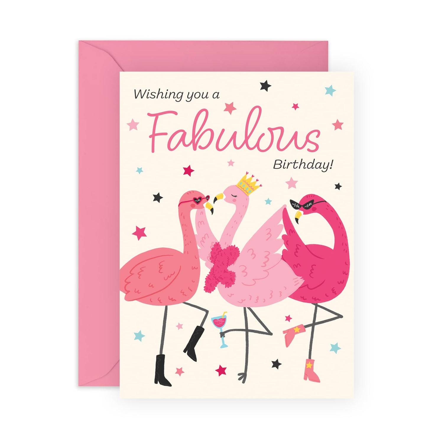 Birthday Card For Her - Wishing You A Fabulous Birthday! - Flamingo Birthday Cards For Women - 40th 50th Gifts For Mom Daughter Grandma Sister Female Friends - Comes With Cute Stickers By Central 23