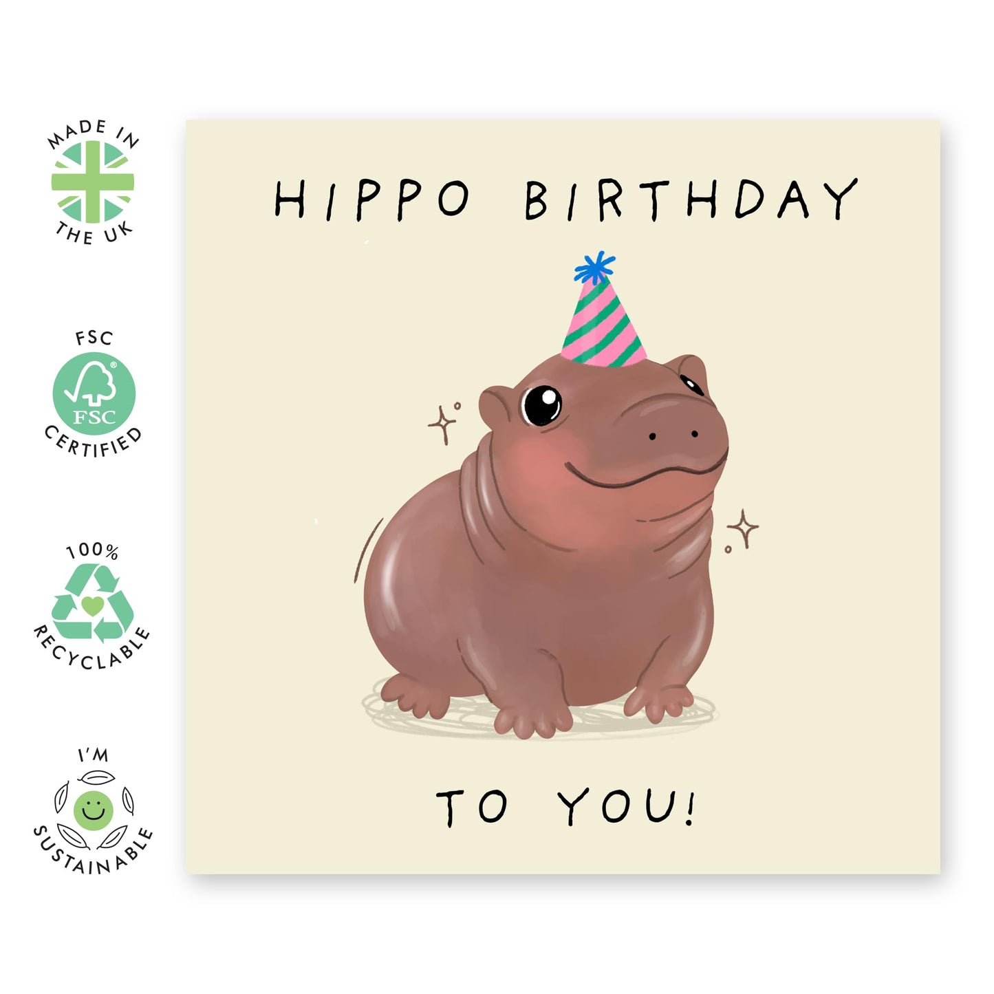 Birthday Card Cute Baby Animal - 'Hippo Birthday' - Gifts for Best Friends, Besties, BFF, Girlfriends, Sister, Sis, Gals, Co-worker, Colleagues, Kids, Children - Smile - Comes with Fun Stickers