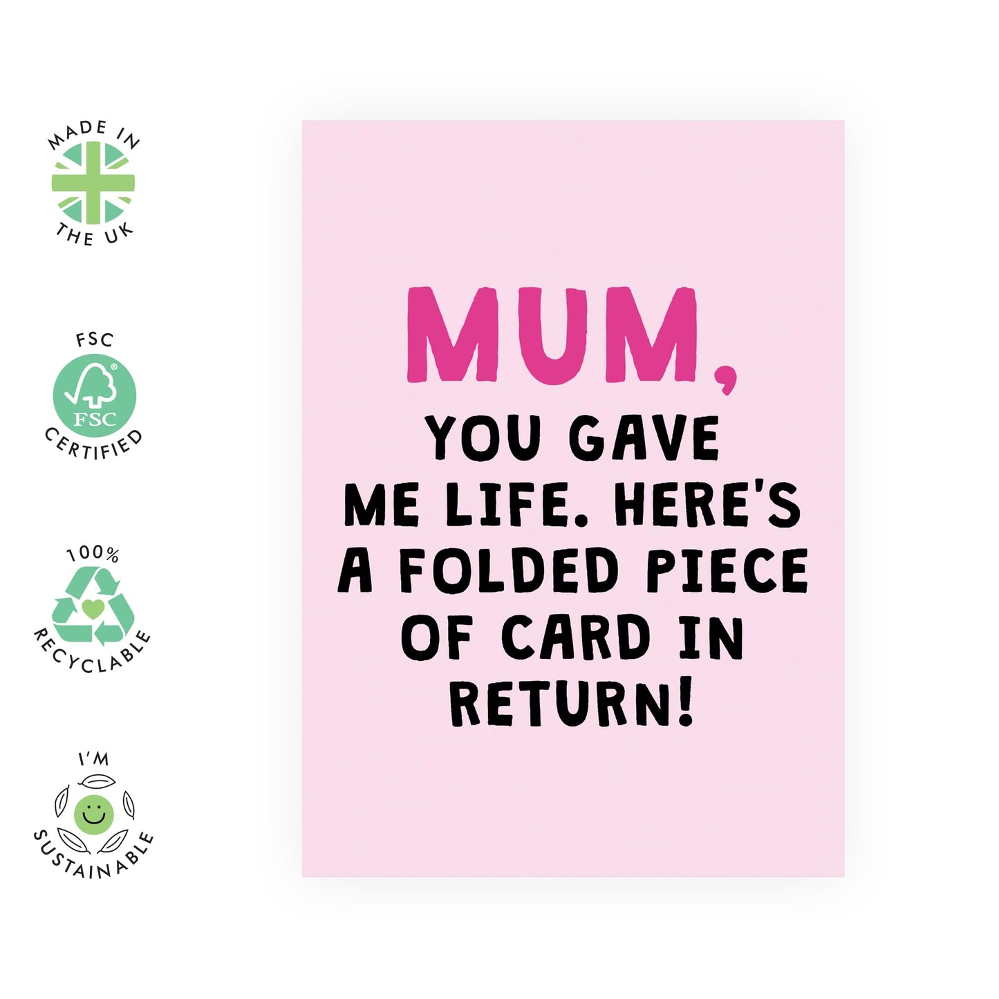 Sweet Greeting and Birthday Card - 'Mum You Gave Me Life' - Thank You Cards for Her Mummy, Mam, Ma from Son, Daughter, Kids - Mothers Day Message & Gift For Mama - Comes with Cute Stickers