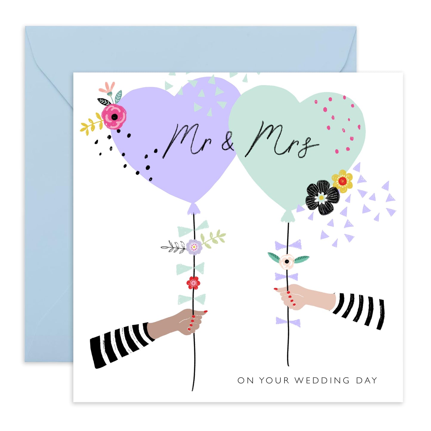 Wedding Cards For Bride And Groom - Mr And Mrs Wedding Day - Floral Card - Congratulations Card For Men Women Son Daughter In Law - Best Wishes Gift For Him Her - Comes With Stickers By Central 23