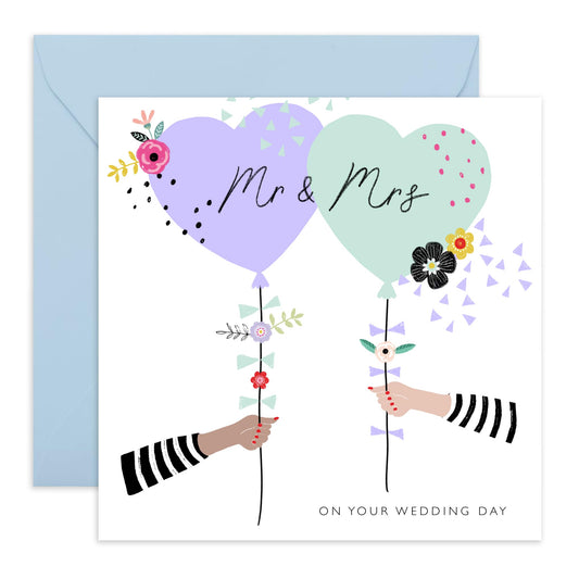 Wedding Cards For Bride And Groom - Mr And Mrs Wedding Day - Floral Card - Congratulations Card For Men Women Son Daughter In Law - Best Wishes Gift For Him Her - Comes With Stickers By Central 23