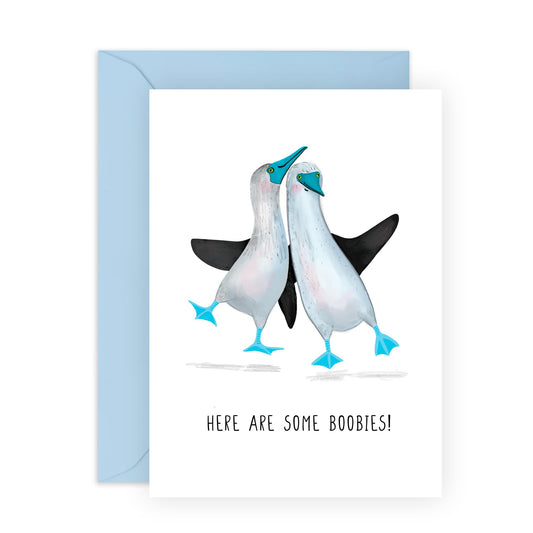 Funny Birthday Cards For Men - Here Are Some Boobies - Bird Pun Banter Humour - Anniversary Card For Husband Boyfriend - Valentine's Day Cards For Him - Comes With Fun Stickers By Central 23