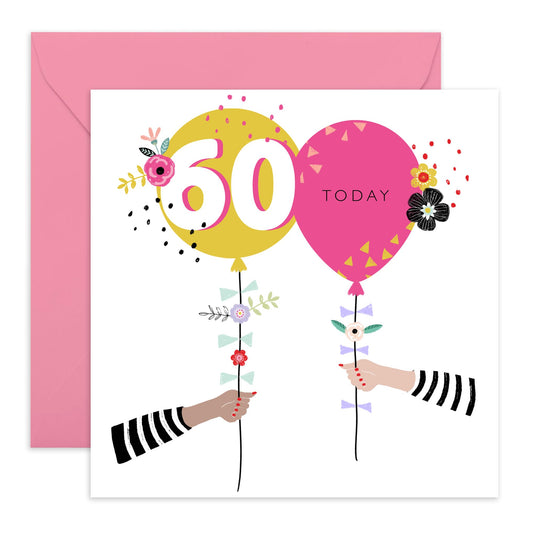 Milestone Cards Age Sixty - 60th Birthday Cards For Women - Bday Balloons - Happy Sixtieth Birthday Card For Her - Heartfelt Gifts For Mum Aunt Nan Sister - Comes With Fun Stickers By Central 23